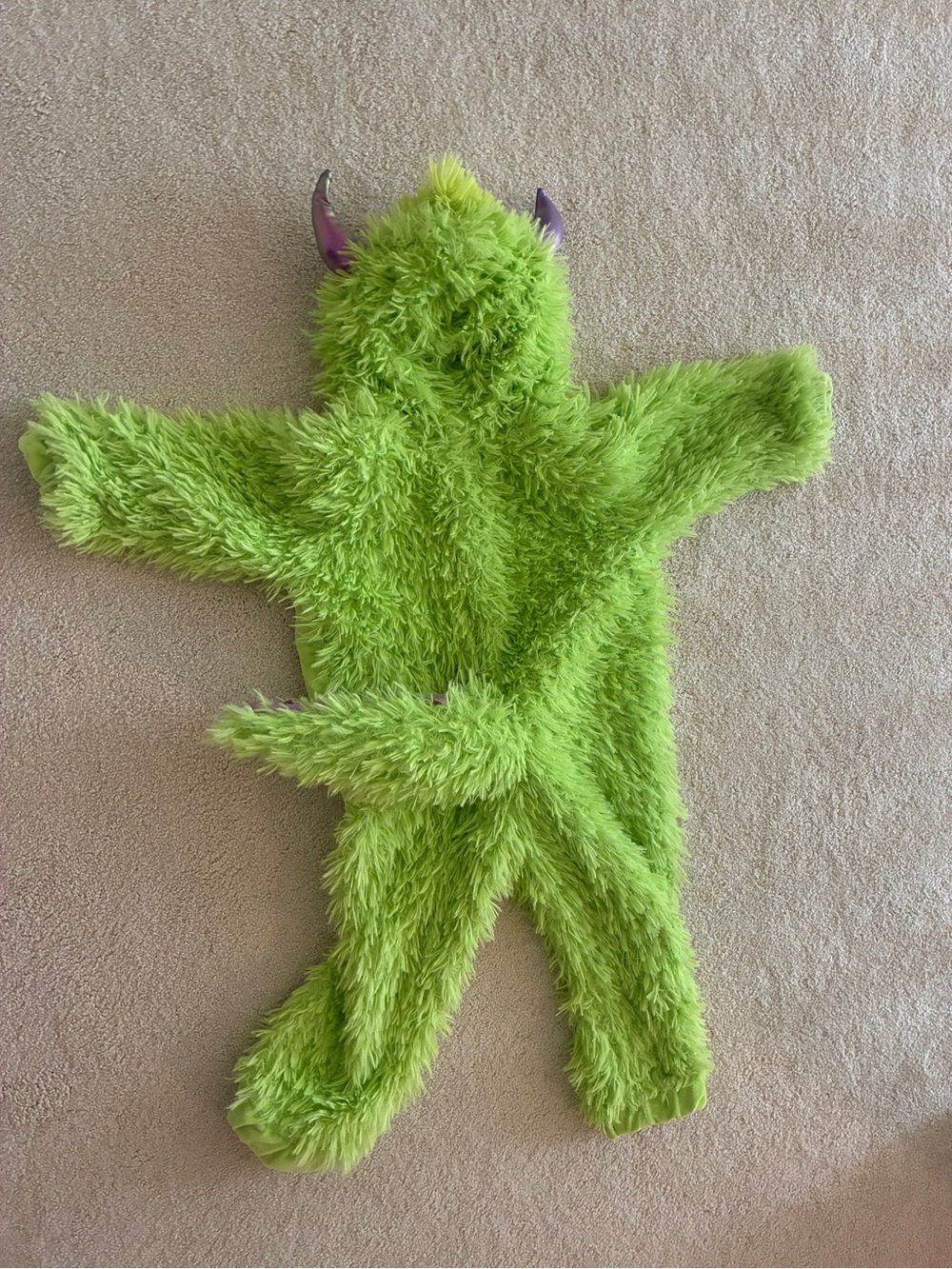 Green Fuzzy Monster Halloween Costume with Hood - Picture 2 of 2
